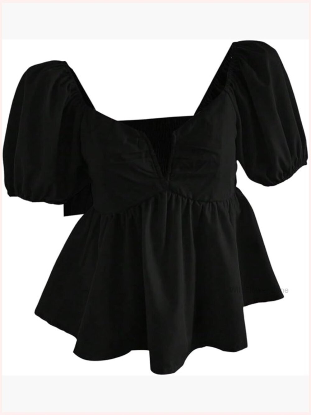 Short Puff Sleeve Ruffle Blouse Sweetheart Neck Smocked Babydoll Peplum Top